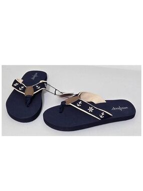 New West Loop Flip Flops Womens Small 5 6 Blue Tan Nautical Sandals Shoes NWT